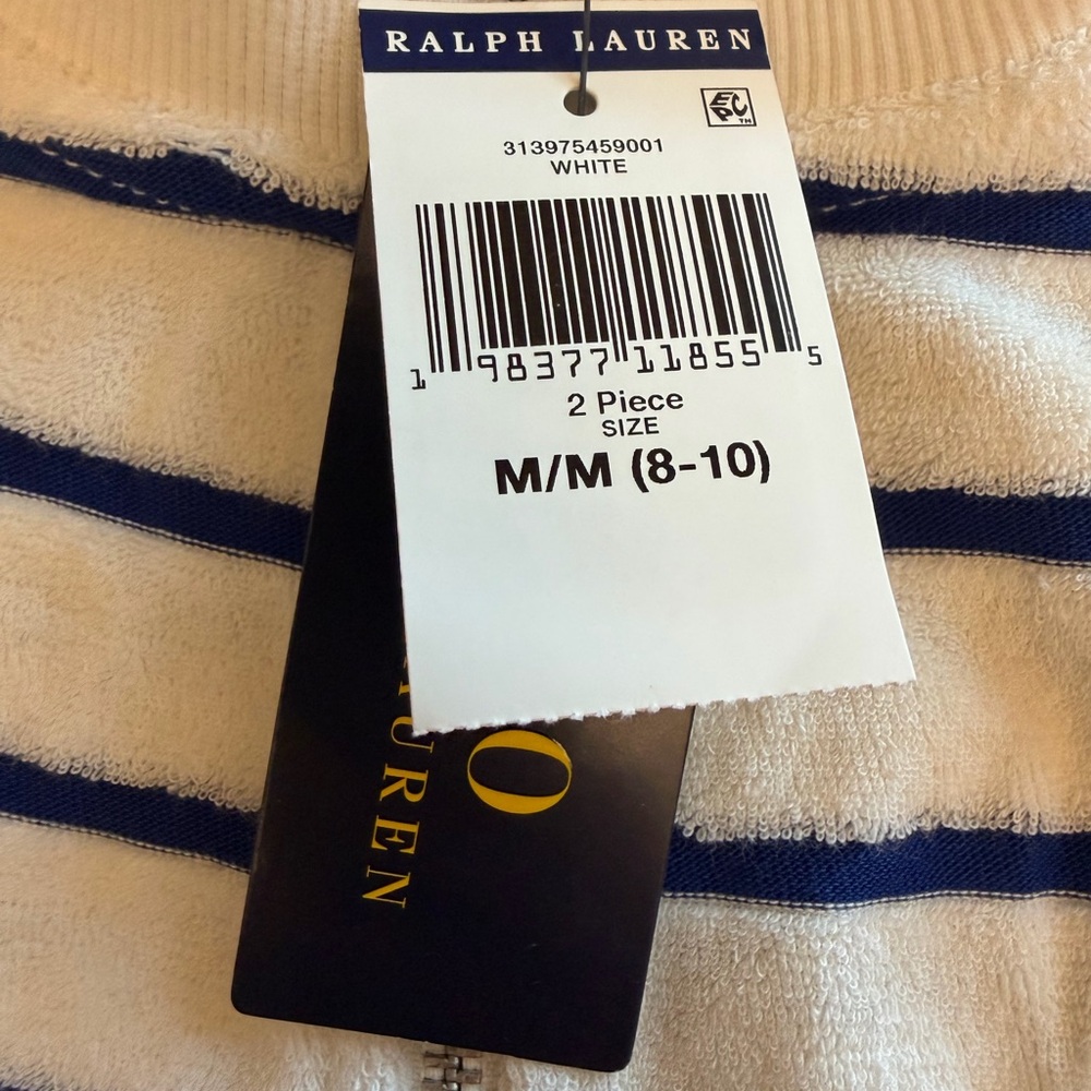Polo Ralph Lauren Zip Up Striped Terry Cloth Sweatshirt  M 8-10 NWT - Picture 6 of 8
